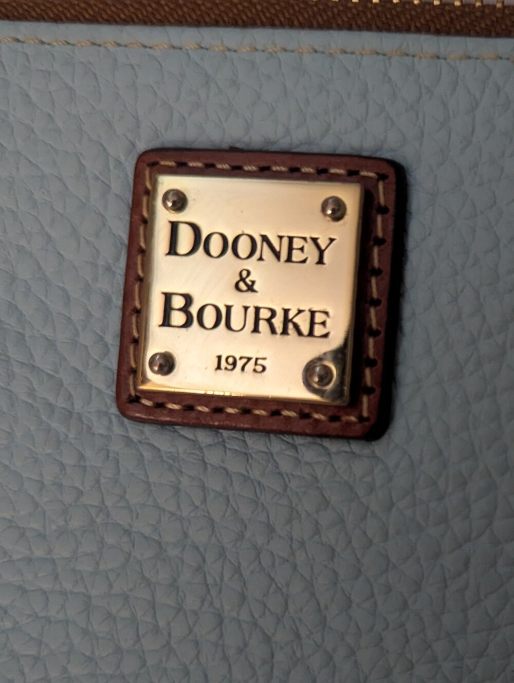Dooney & Bourke Pale Blue Pebbled Leather Zip-Around Wallet with Brown Trim - Picture 6 of 10